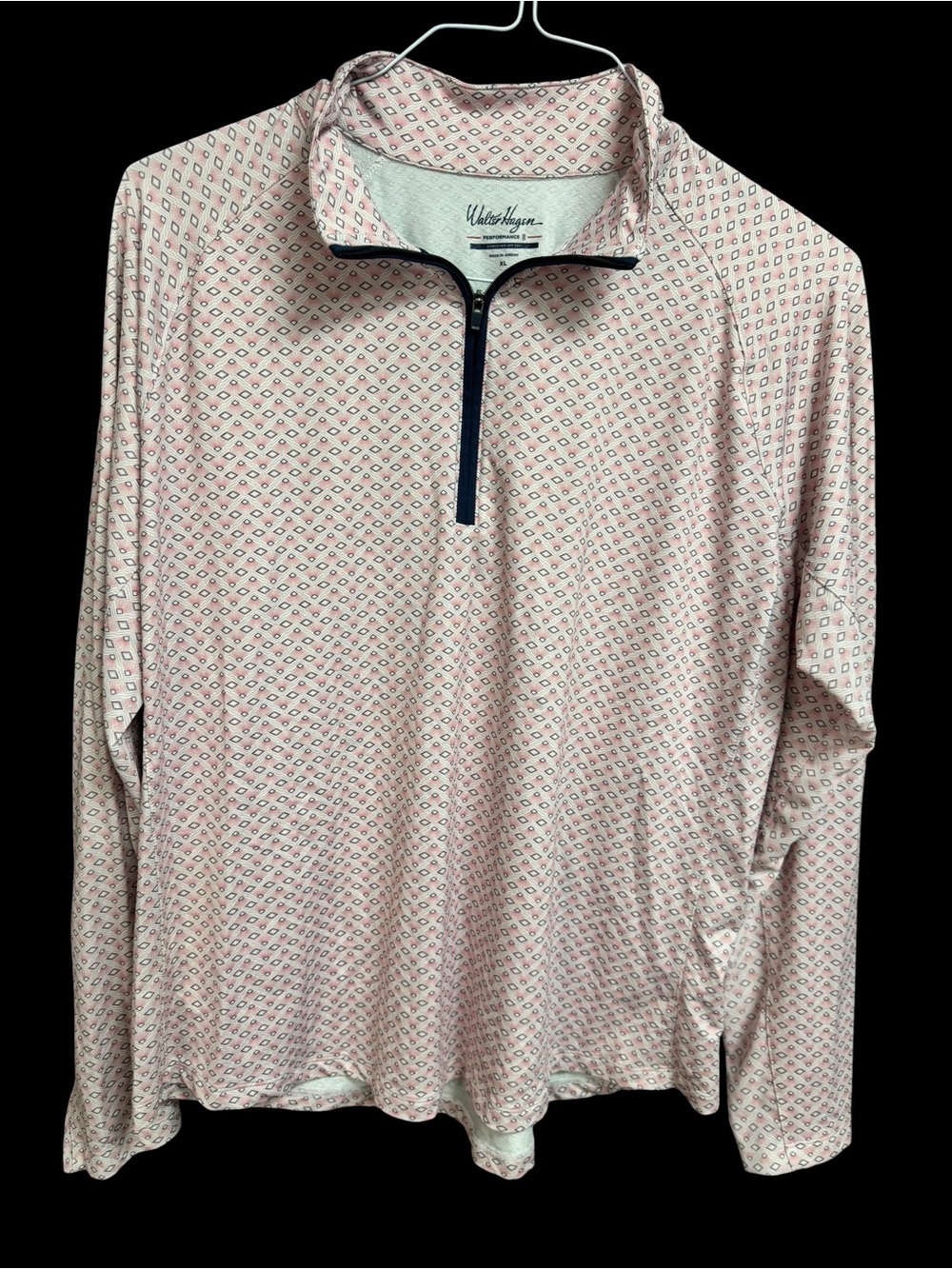 Walter Hagen 1/4 zip pink and gray geometric design long sleeve pullover Xl